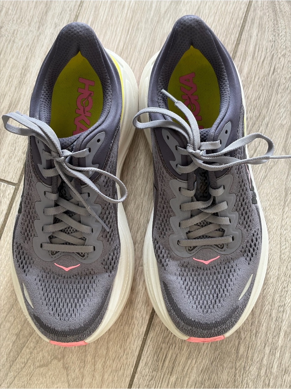 Hoka Women’s Gray Athletic Sneakers with Pink Accents